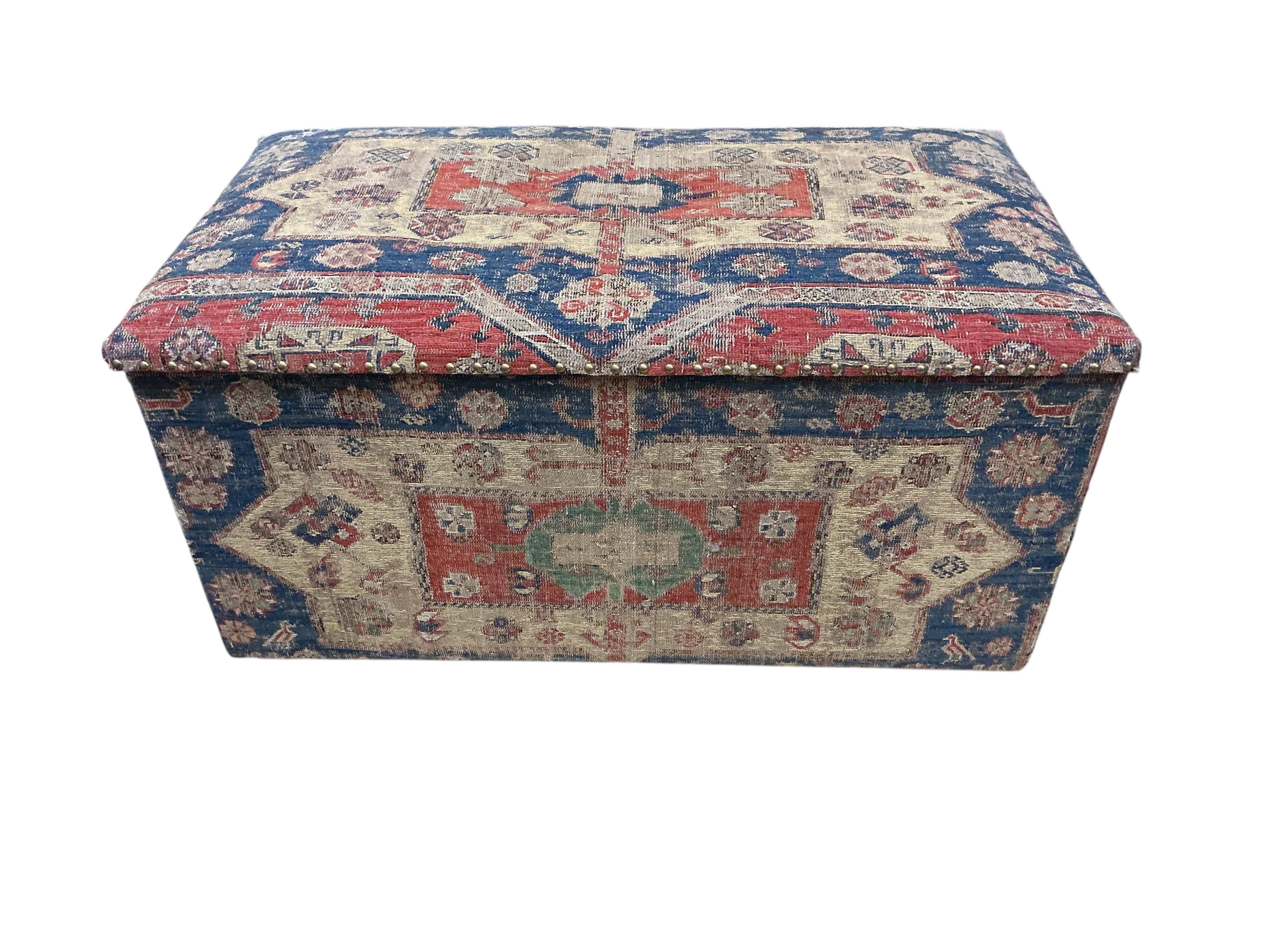 A Soumac covered blanket chest, width 98cm, depth 54cm, height 46cm